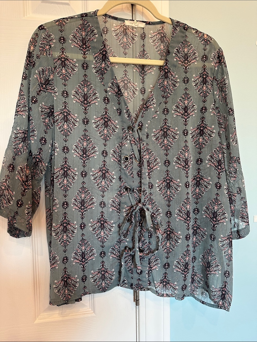 Maurices Seafoam Printed Tie-Front Blouse